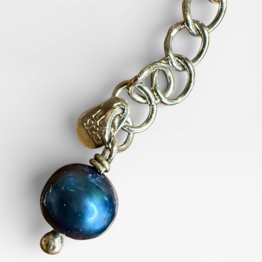 LUCAS LAMETH Sterling Triple-Strand Faceted Sodalite & Cultured Pearl Necklace - Picture 11 of 12